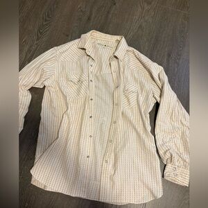 Rancho Estancia Men's Cream and Orange Patterned Button Down Shirt XL
